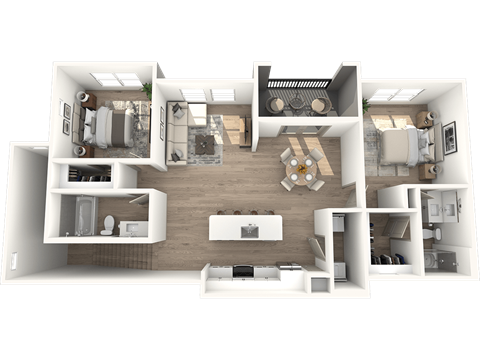 Floor plan for 2 beds, 2 baths, 1187 sqft